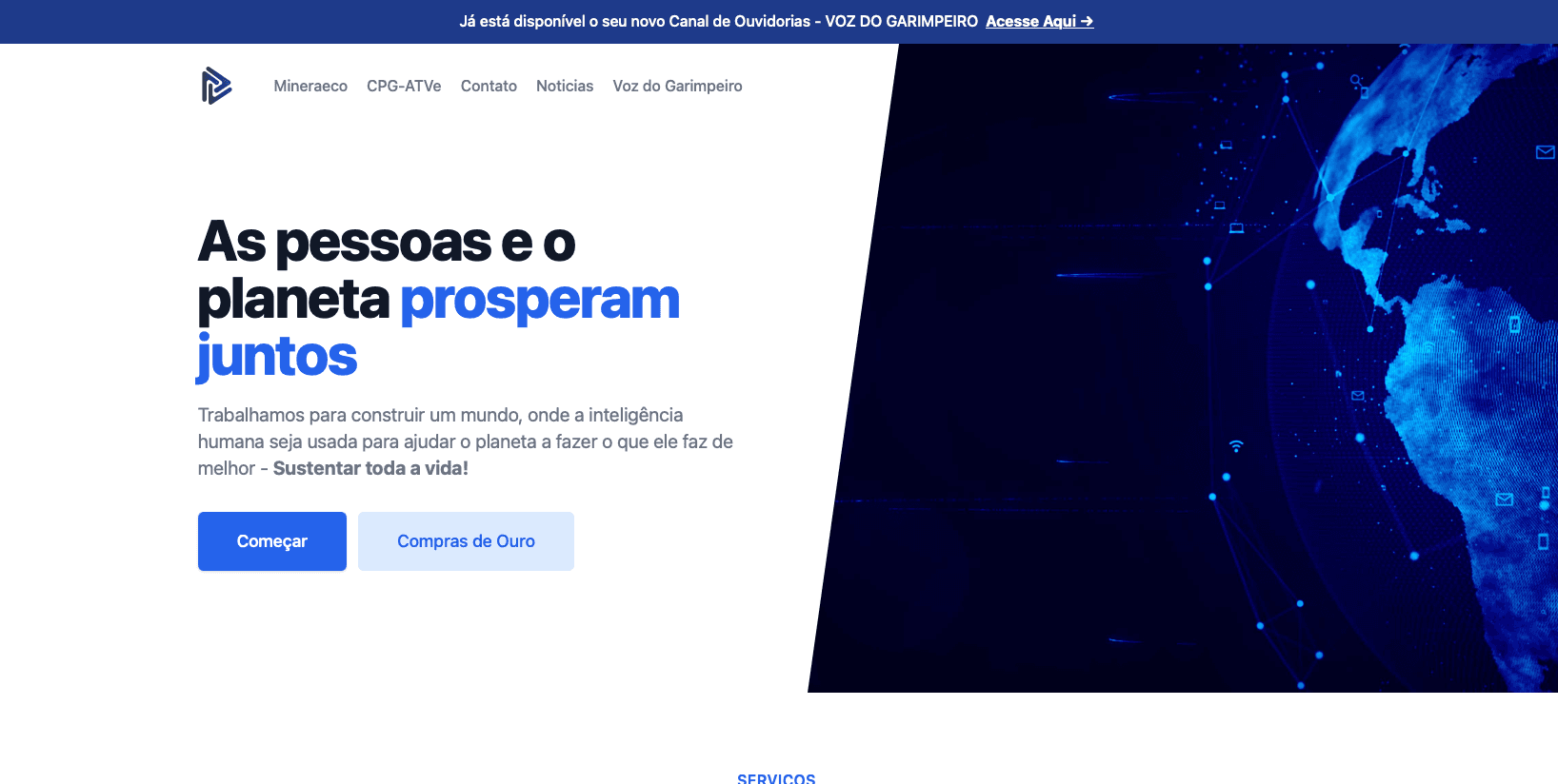 Página inicial do site da Minera Eco